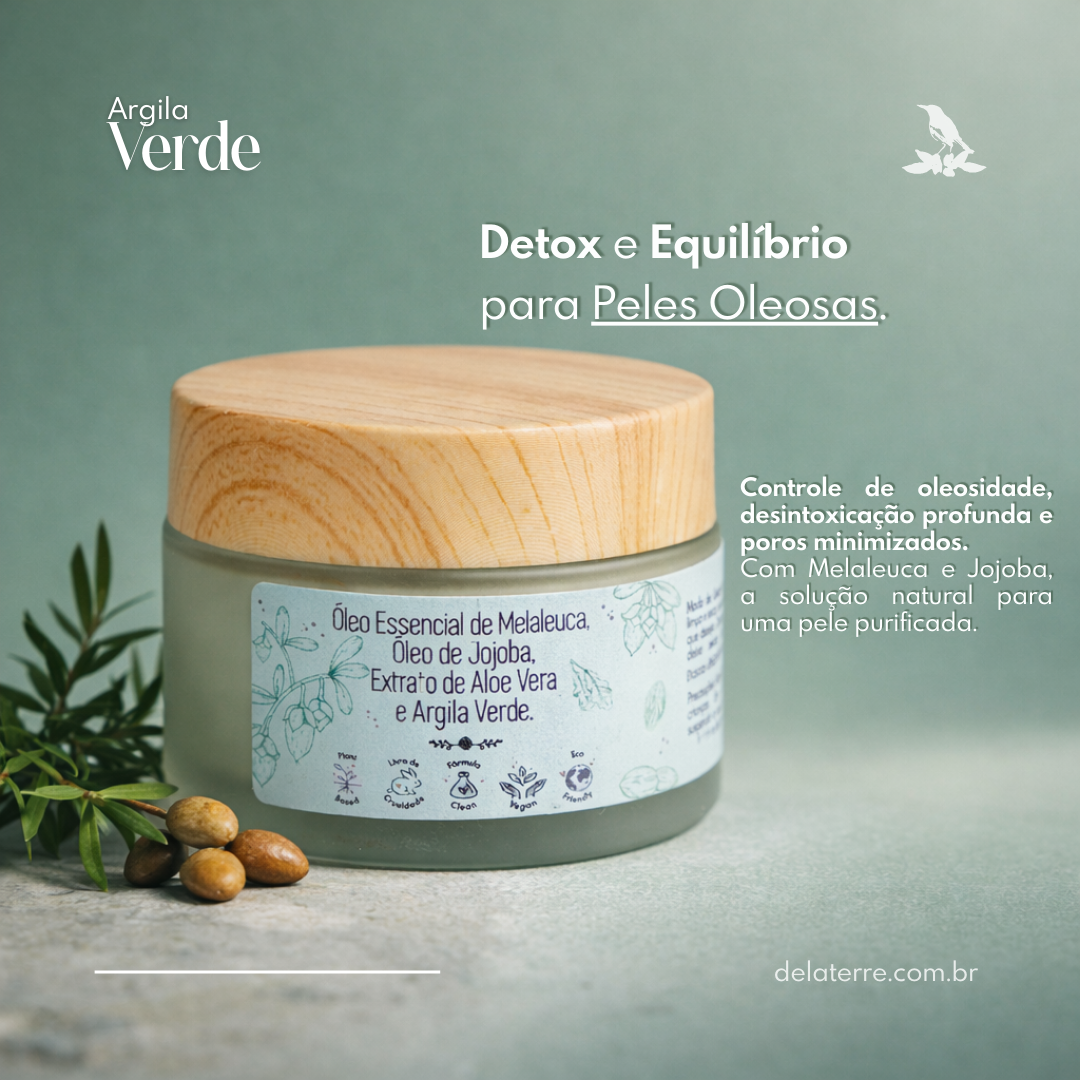 Máscara Facial de Argila verde De La Terre Cosmeticos
