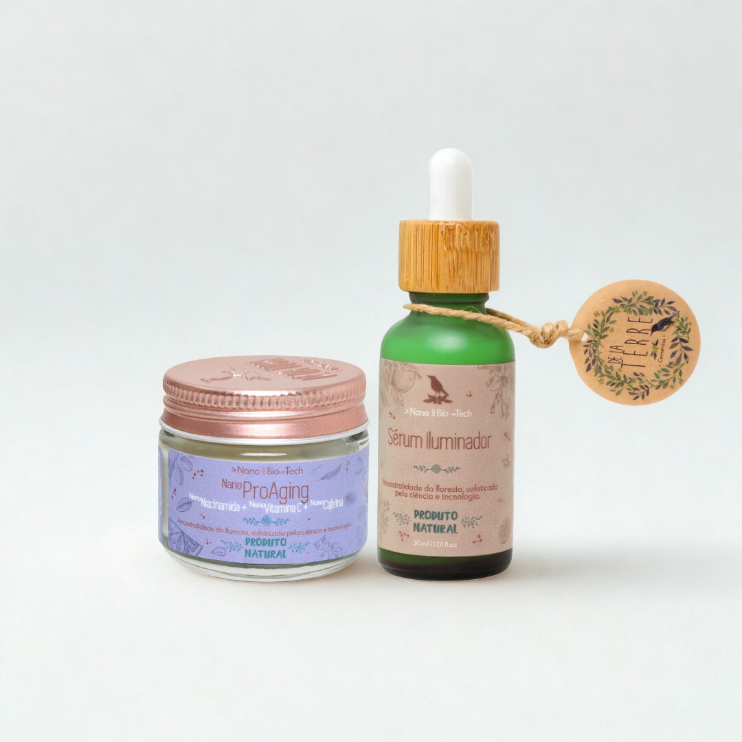 Duo Iluminador & Firmeza – Creme Nano Pró-Aging + Sérum Iluminador De La Terre Cosmeticos