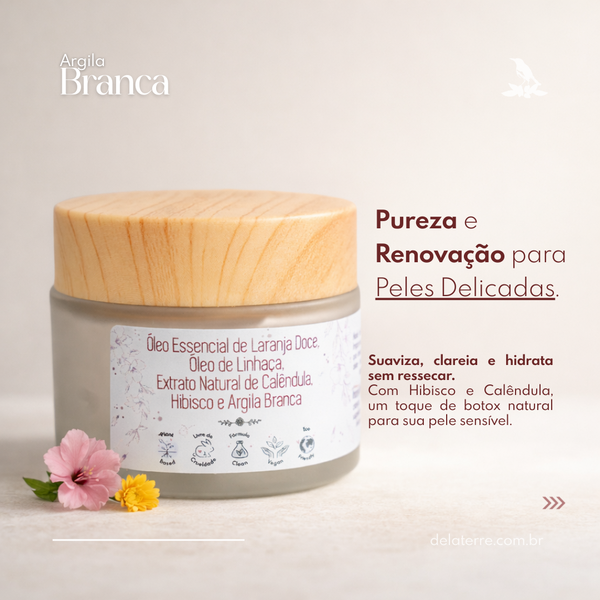 Máscara Facial de Argila Branca e Pó de Hibisco