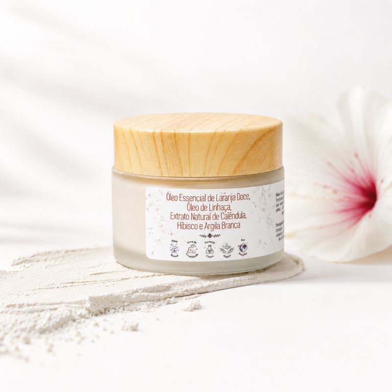 Máscara Facial de Argila Branca e Pó de Hibisco