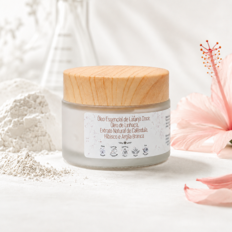 Máscara Facial de Argila Branca e Pó de Hibisco